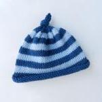 Knit Baby Hat - Newborn Baby Stripped Hat - Navy..