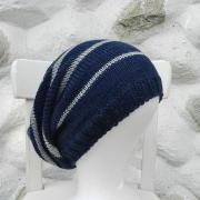 Knit hat - Slouchy knit hat - Slouchy beanie- Knitted Beanie hat - Slouch hat - Stripped knit hat - Beige- Dark blue -Grey